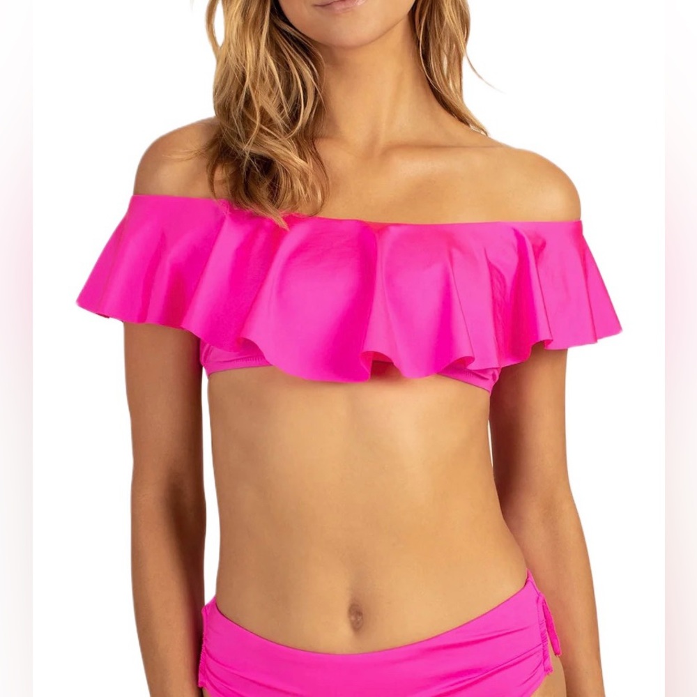 Trina Turk NWT Hot Pink Ruffle Off The Shoulder Bikini Top